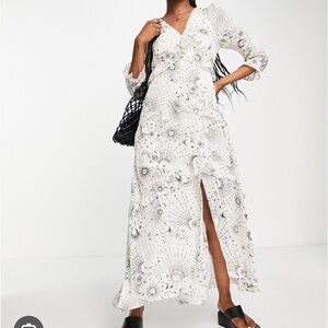 Mystical Moon Print Tiered Dress